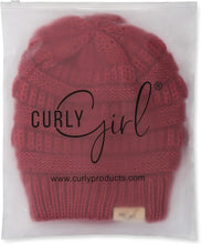 Load image into Gallery viewer, Curly Girl SATIN LINED Womens Winter Cable Knit Beanie Hat with Resealable Storage Bag, Curly Girl Approved and Curly Girl Method