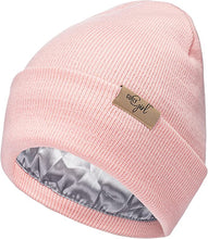 Load image into Gallery viewer, Curly Girl Women&#39;s Satin Lined Knit Cuffed Beanie, Acrylic Winter Hats for Women or Men&#39;s Soft Unisex