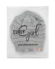 Load image into Gallery viewer, Curly Girl SATIN LINED Womens Winter Cable Knit Beanie Hat with Resealable Storage Bag, Curly Girl Approved and Curly Girl Method