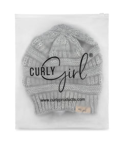 Curly Girl SATIN LINED Womens Winter Cable Knit Beanie Hat with Resealable Storage Bag, Curly Girl Approved and Curly Girl Method