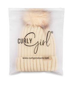 Curly Girl Womens Winter Knitted Beanie Hat with Faux Fur Pom Warm Knit Skull Cap Beanie for Women