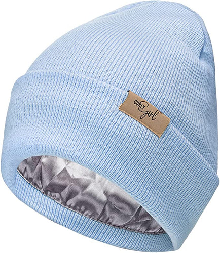 Curly Girl Women's Satin Lined Knit Cuffed Beanie, Acrylic Winter Hats for Women or Men's Soft Unisex